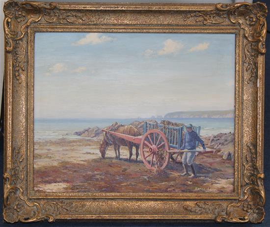 Denys Law (1907-1981) Seaweed gatherer, 15.5 x 19.5in.